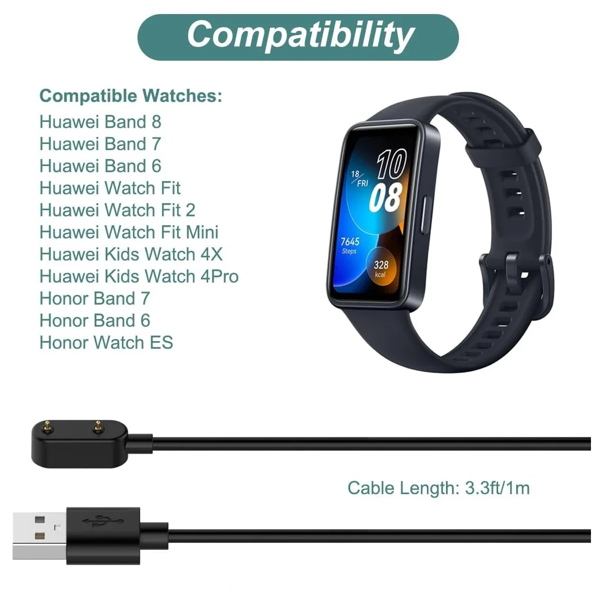 Huawei Smartwatch Watch Fit - USB Smartwatch Charger Replacement for Huawei