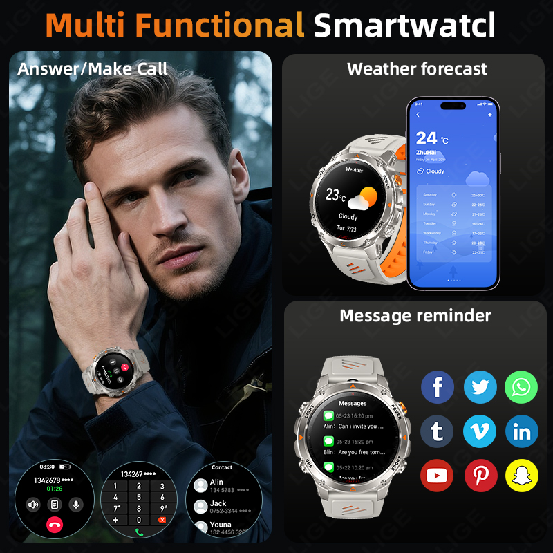 LIGE Rugged GPS Track Smart Wa - Smartwatch Sports Watches For Men review and price